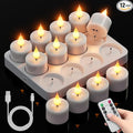Rechargeable Flameless Tea Lights Candles: 12Pcs Battery Operated Tea light Candles with Remote Timer & Charging Base LED Flickering Votive Tealight Candles for Christmas Halloween Wedding Decor