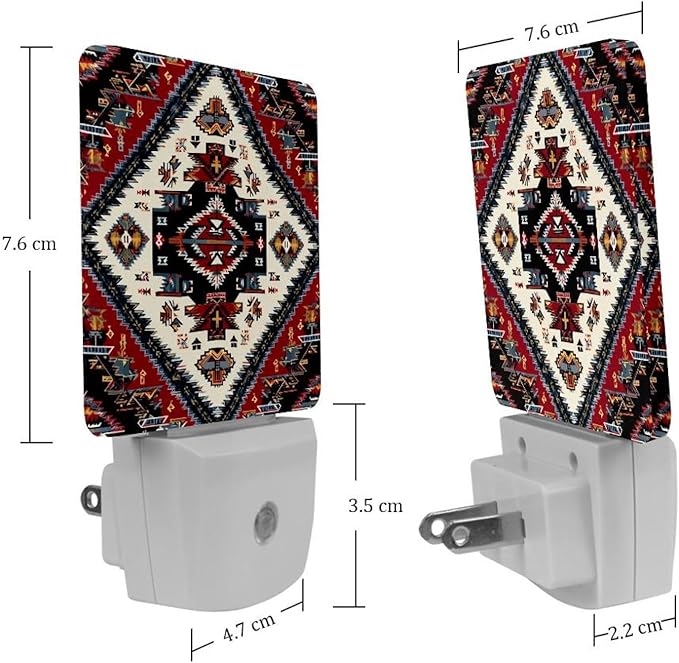 2 Count Tribal Navajo and Native (2) Plug in Night Light, LED Nightlights with Smart Dusk to Dawn Sensor for Kids, Nursery, Bedroom, Bathroom,Hallway, Stairs, Kitchen