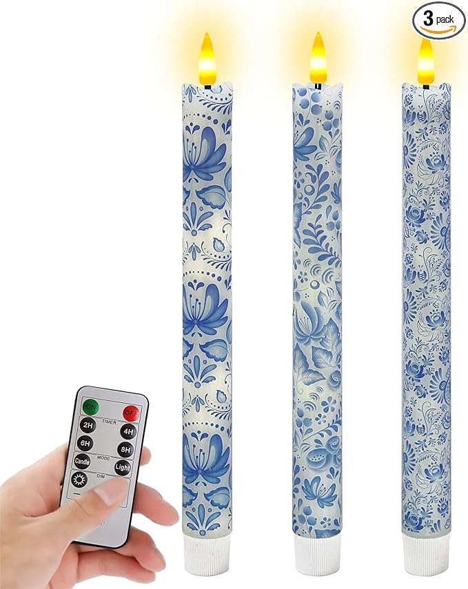Flameless LED Taper Candles - 10 inch Realistic Flickering Wax Dripping Candles with Remote & Timer, Set of 4 for Fireplace Dining Table Wedding Halloween Christmas Decor