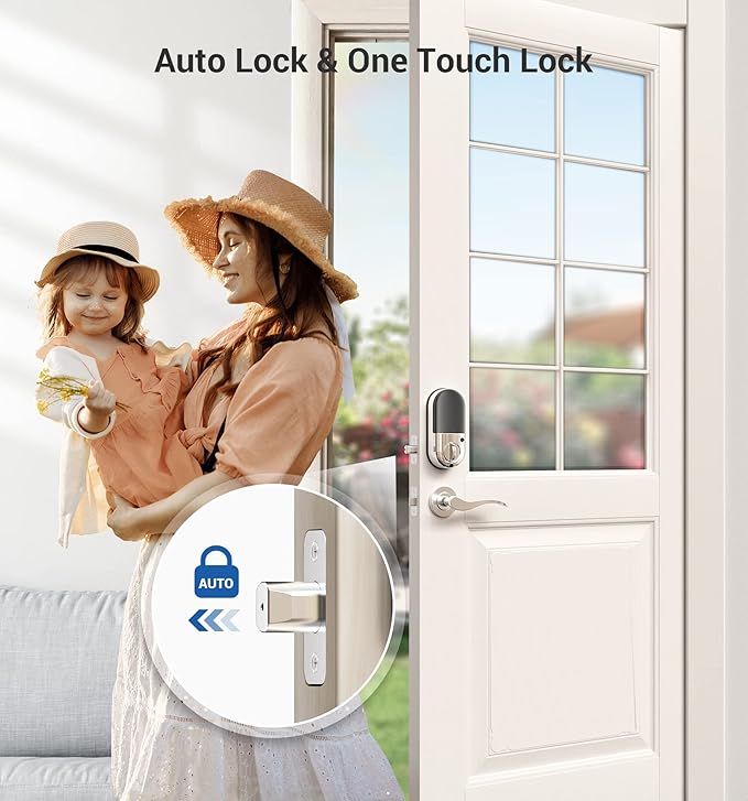 Veise RZ07 Fingerprint Smart Lock, 7-in-1 Smart Locks for Front Door, Keyless Entry Door Lock with App Control, Biometric Electronic Touchscreen Keypad Deadbolt, Satin Nickel