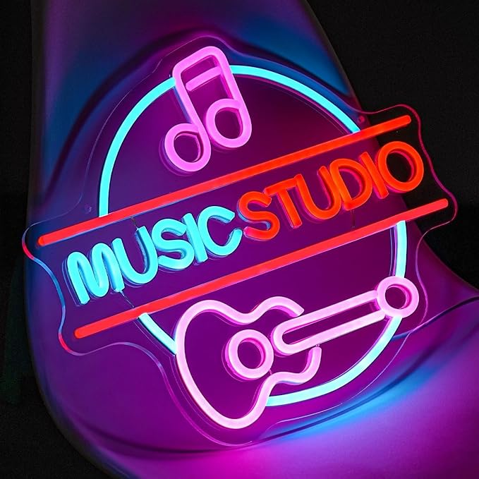 Music Studio LED Neon Signs for Wall Decor Neon Wall Art Acrylic LED Lights with Hanging Chain Light Up for Bedroom Decor Graduation Bar Pub Wedding Party 5V USB Powered Dimmable
