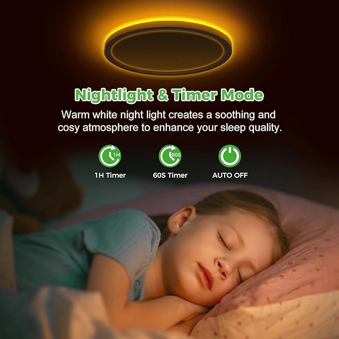 zemty 9 Inch LED Ceiling Light with Night Light 1800K, 2 Pack 3000K/4000K/6500K Dimmable Light Fixtures with Remote Control,15W 1500lm Flush Mount Ceiling Lamp for Bedroom Bathroom Kitchen-White