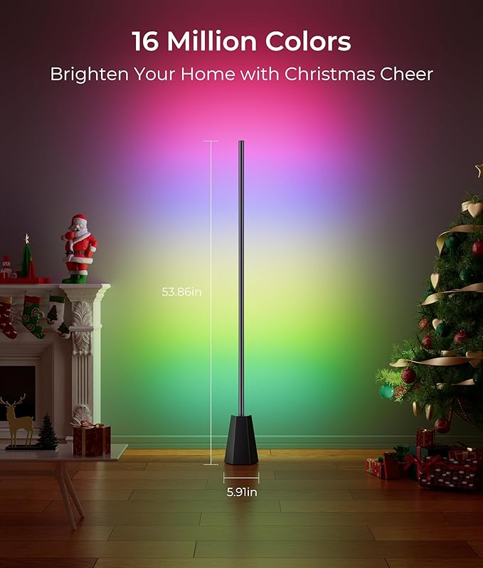 RGBCW Corner Floor Lamp, Smart Floor Lamp pro, Upgraded 1500lm, 16 Million Colors, Music Sync,2700-6500K, LED Corner Lamp with Alexa & Google Compatible, Led Floor Lamps for Living Room Bedroom Gaming