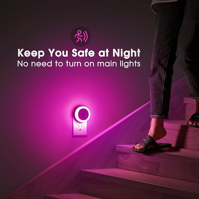 Briignite Purple Night Light, Night Lights Plug into Wall [4Pack], Nightlight with Light Sensors for Kids Room, Baby Night Light, Bathroom Stair Lights, Hallway Light