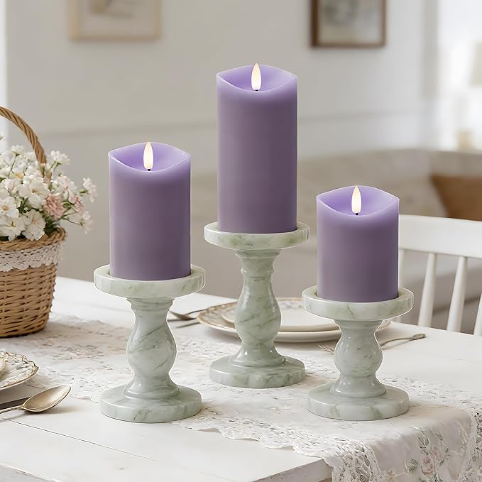 Purple Flameless Candles with Remote and Timer, Real Wax Made LED Pillar Candles Battery Operated with 3D Flickering Flame Melted Edge, 3" x 4",5",6", Set of 3 (Pastel Purple)
