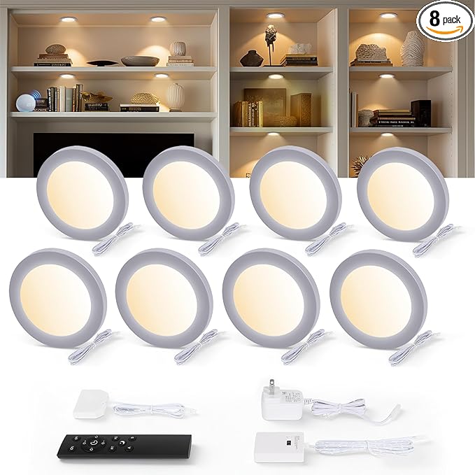 V4light Smart Under Cabinet Lights, Plug-in Puck Lighting with App, Voice & Motion Control, Dimmable 2700K–6500K, Compatible with Alexa & Google Home, Kitchen, Closet & Shelf Lighting(8 Pack)