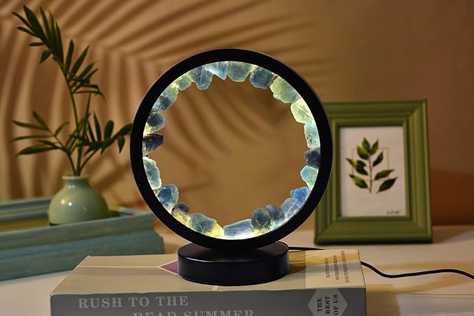 AMOYSTONE Natural Blue Fluorite Crystal Lamp, USB Powered 3-Color Adjustable Rock Night Light 7.5", Bedside Meditation Lamp for Bedroom Office Home Zen Decor
