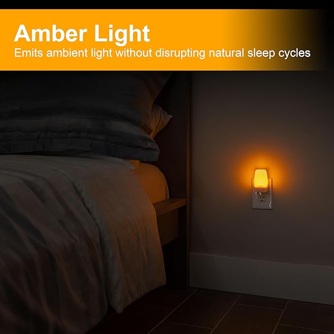 GE Sleeplite Night Lights Plug Into Wall, Dusk to Dawn Sensor, Ambient Lighting, Sleep Aid, Bathroom Décor, LED Lights for Bedroom, Apartment Essentials, Smart Home,76135, Amber, 2 Pack