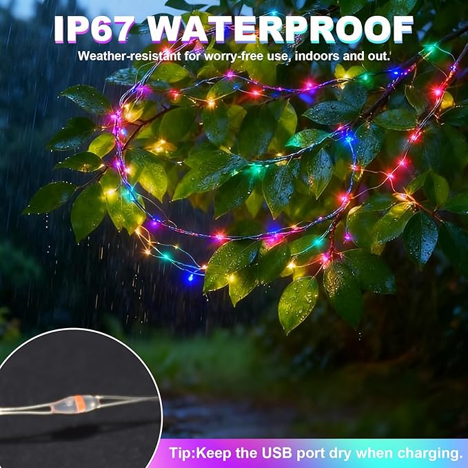 Lemical Fairy Lights 65.6FT 200 LED USB Plug in Twinkle String Lights with Remote and Timer 8 Modes Waterproof Copper Wire Starry Light for Christmas Mason Jars DIY Wedding Table Decor(Multicolor)