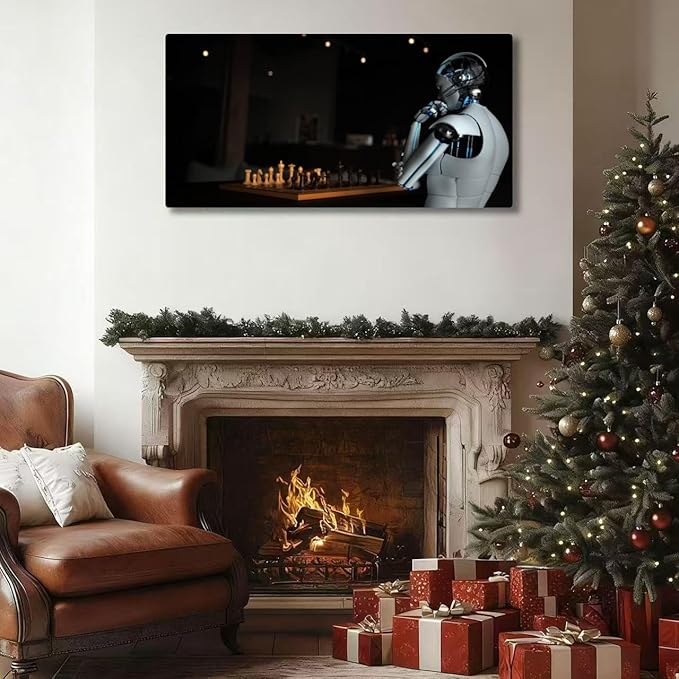 Wibinuki Wall Art Wall Decor Wall Paintings Humanoid Robot Chess for Living Room Bedroom Bathroom Home Decor Can Be Hung Directly 20"x 40"