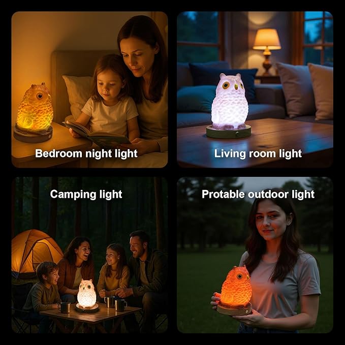 Owl Table Lamp, Dimmable Owl LED Night Light Rechargeable Outdoor Cordless Night Light with Remote Control Portable Touch Control Desk Bedside Lamp for Bedroom Dining Room Office Dorm Garden (L)