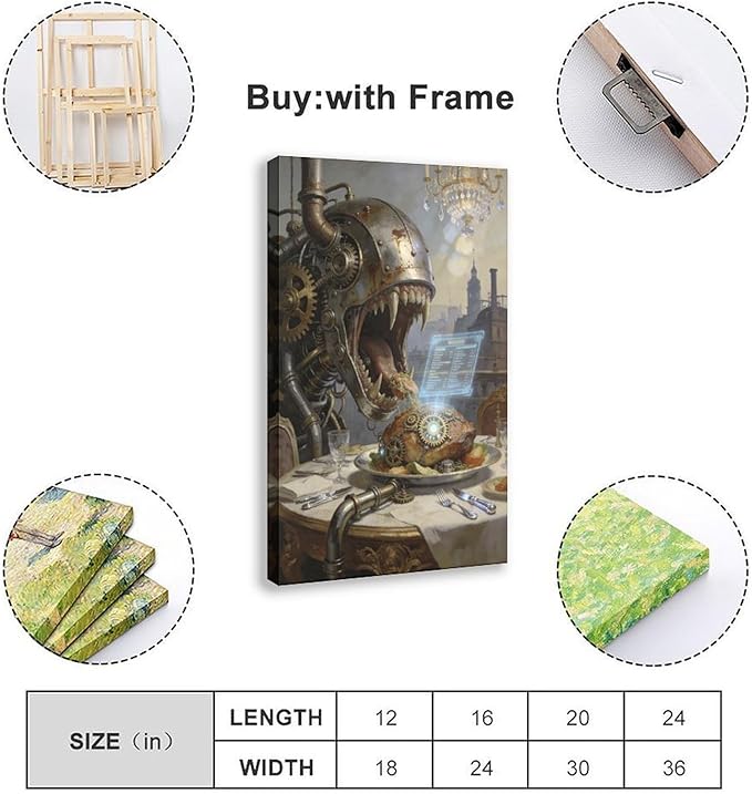 Framed Steampunk Fantasy Wall Art for Living Room And Dining Room Vintage Industrial Decor 16x24inch(40x60cm)