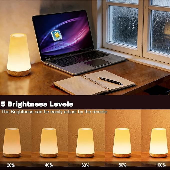 LED Night Light Touch Lamp Bedside Table Lamp for Kids Bedroom Rechargeable Dimmable with Remote Control Warm White Light RGB Color Changing