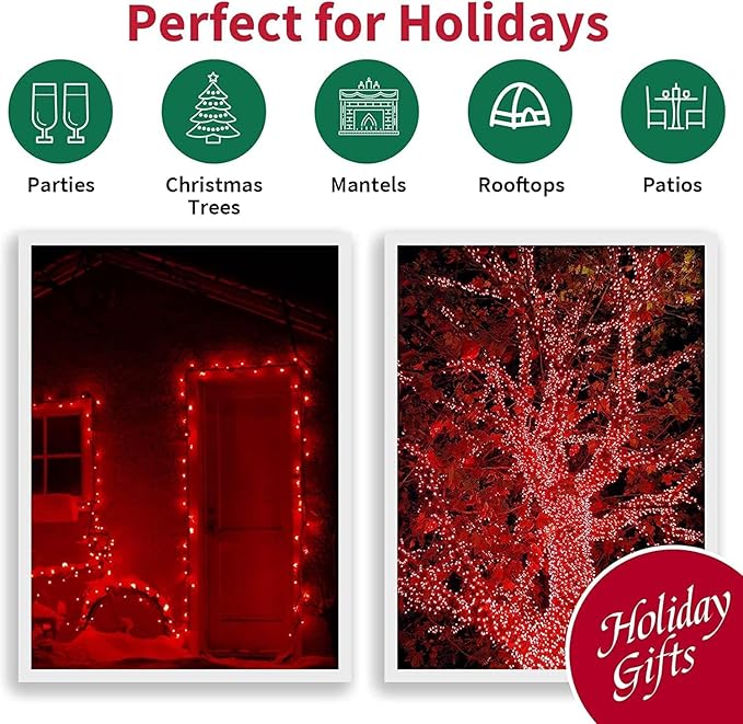 LAMPHOME 33ft 100 LED Red Valentine Lights, Connectable 16 Modes Valentine Room Light Indoor Plug-in, Clear Wire Red Christmas String Light Outdoor Waterproof for Valentine's Day Xmas Bedroom, Party