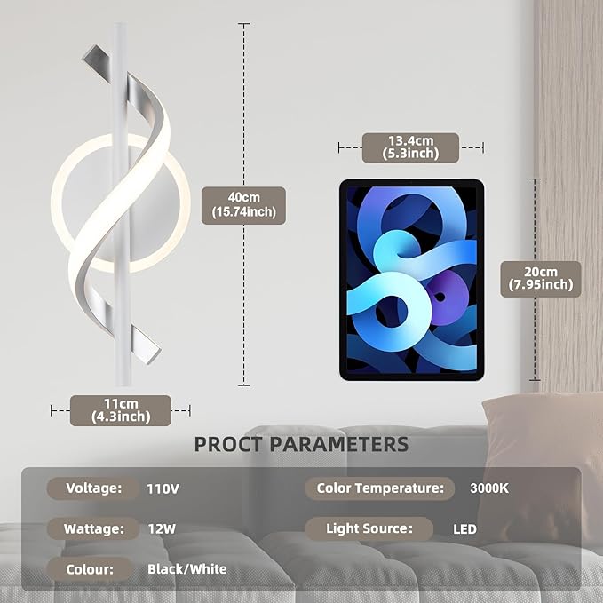 Modern Wall Sconces Sets of 2, 12W LED Wall Lights, Modern Spiral Wall Lamp, LED Wall Lamps, 3000K Warm White Light Fixture for Stairs Living Room Bedroom Aisle Hallway