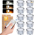 HIBOITEC Recessed LED Deck Light Kits with Remote Control φ42mm, 10 Pack Deck Lighting IP67 Waterproof, 12V Low Voltage In Ground Outdoor LED Landscape Lighting for Yard, Garden, Patio, Stair