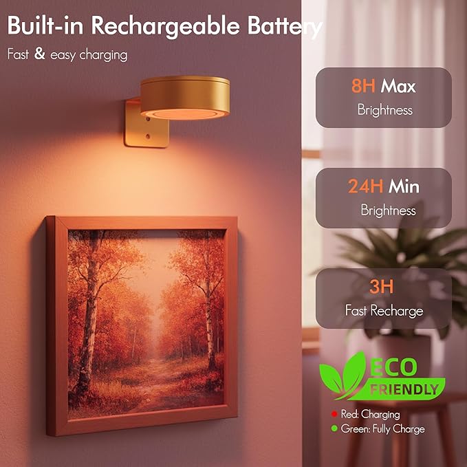 3-Pack Picture Lights for Wall, 13 RGB Color Changing Led Art Display Light with Rechargeable Battery Operated, Magnetic Painting Light with Remote Control, Wireless Home Wall Decorative Lighting