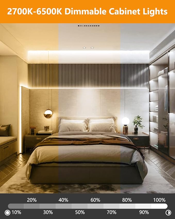 TJOY Motion Sensor LED Strip Lights, 10pcs Under Cabinet Lights Kit with App & RF Remote Control, 2700K 6500K Dimmable Under Cabinet Lighting for Kitchen,Counter,Shelf, Dusk to Dawn Night light 16.4ft
