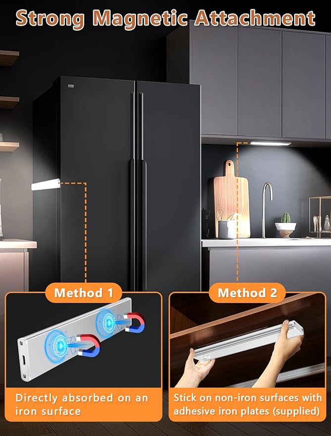 Under Cabinet Rechargeable Lighting: 8 Inch Motion Sensor Dimmable Lights Indoor - Battery Operated Lights - Wireless Closet Light Magnetic Led Light for Kitchen Home Bathroom Counter 5 Pack