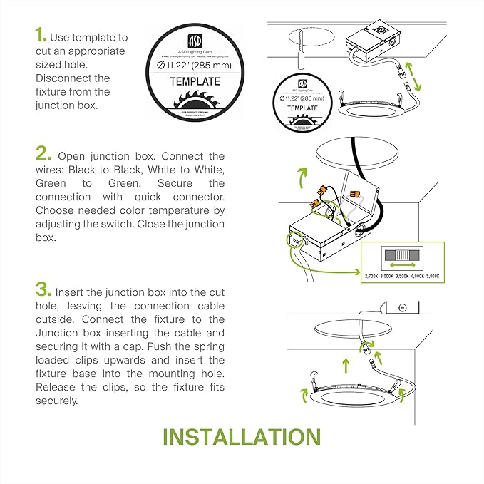 ASD 4 Pack 11/12 Inch LED Recessed Lighting 24W, 5 CCT 2700K-5000K CRI90+, IC Rated Ultra Thin Dimmable Ceiling Lights with J Box, Canless Wafer Downlight, Round Slim Panel Light, UL Listed, Black