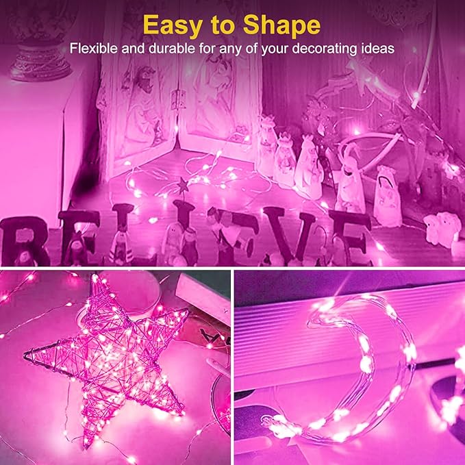 btfarm Valentine's Day 6 Pack Pink Fairy Lights Battery Operated 3 Modes, 7ft 20 Led Twinkle String Lights Waterproof, Bulk Small Mini Light for Mason Jars Christmas Vases Wedding Table Decorations