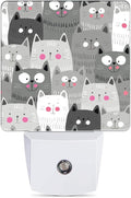 Gray Cartoon Cat Night Light Plug in Wall Lamp Smart Dusk to Dawn Sensor for Home Decorative, Kids Room Bedroom Bathroom Kitchen Hallway Gifts