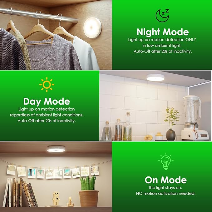Motion Sensor Puck Light with Remote, Wireless Dimmable Under Cabinet Lighting, Rechargeable Magnetic Closet Night Light, 4-Pack, Neutral White