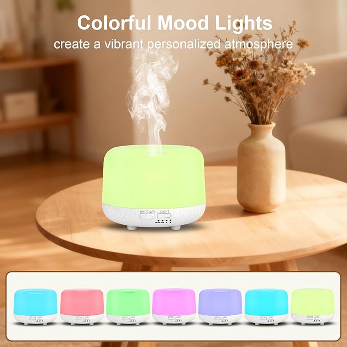 Aromatherapy Diffuser, 300ML Remote Control Essential Oil Diffusers, White Wood Grain Humidifier with 8 Colors Light 4 Timer Mode, Ultrasonic Scent Diffuser for Home, Office