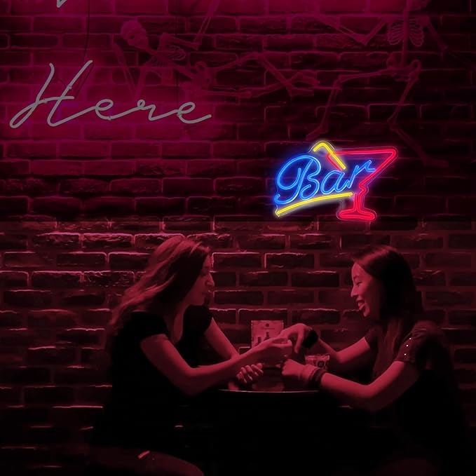 Bar Neon Sign Led Wall Decor Man Cave Neon Light Up Signs Wall Art for Bar Wine Home Room Bedroom USB Powered 15.3"x9.8"