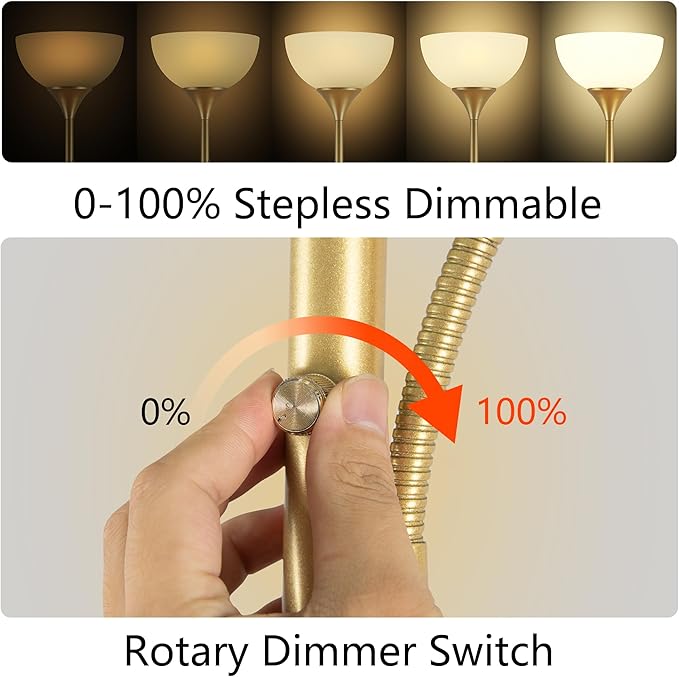 Floor Lamp, Standing lamp, Stepless Dimming Brightness, Included 9W and 5W LED Bulbs, Lamp for Living Room, Bedroom, Office, Reading