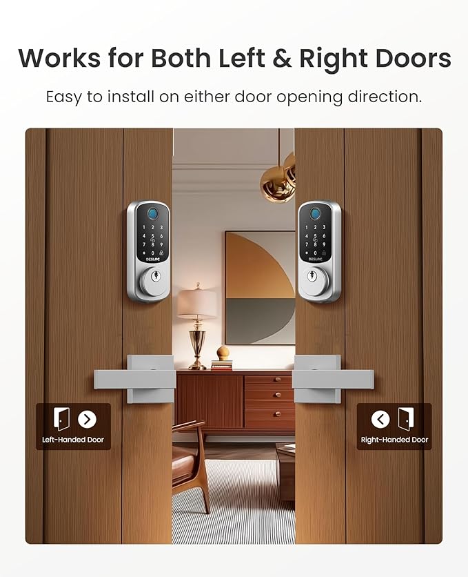 DESLOC B200 Fingerprint Smart Lock with 2 Durable Lever Handles, Keyless Entry Front Door Lock Set, Electronic Keypad Deadbolt, App Control, DIY Installation, Designed for a Secure DESLOC Home, Silver