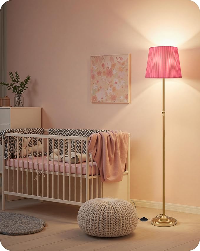 Pink Floor Lamp for Living Room, 68" Standing Lamp, Dimmable Reading Light with Remote & Foot Pedal, with LED Bulb, for Living Room, Bedroom, Girls Room FCC Listed, Gold and Pink DP12LD05