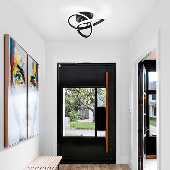 CANEOE Black Modern Ceiling Light Fixtures 6000K Semi Flush Mount Ceiling Lights Hallway Light Fixtures, Acrylic Ceilings Lamp for Hallway Kitchen Bedroom Bathroom