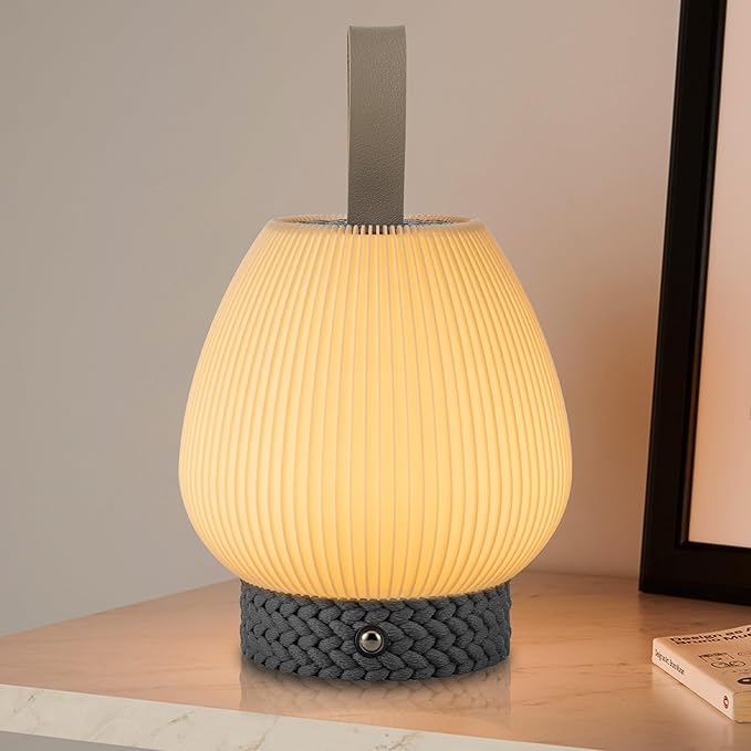 Touch Night Light, Dimmable Small Table Lamps, Rechargeable Portable Table Bedside Lamp for Bedroom, LED Lamp with Warm White Lights, Modern Nightstand Lamp for Living Room (Gray)