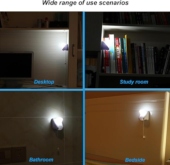 6 Pack Battery Operated Light Bulb, Stick-Up Wireless LED Closet Light Bulb, Battery Powered Self Adhesive Wall Mounted Lamp Fixture with Pull Chain for Cabinet Bedroom Living Room Kitchen