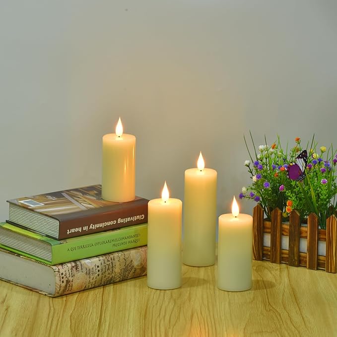 Hanzim Flameless Flickering Battery Operated Candles 9PACK Real Wax Pillar LED Candles with 10-Key Remote Control and 24 Hours Timer for Wedding, Party, Home Decoration (Ivory)