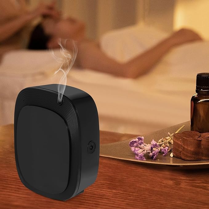 Smart Portable Scent Machine for Home Car Office, Mini Waterless Diffuser with Type-C Charging, Cordless Aromatherapy Air Freshener, Rechargeable Battery Operated, 3 Mist Levels Timer Setting, Black