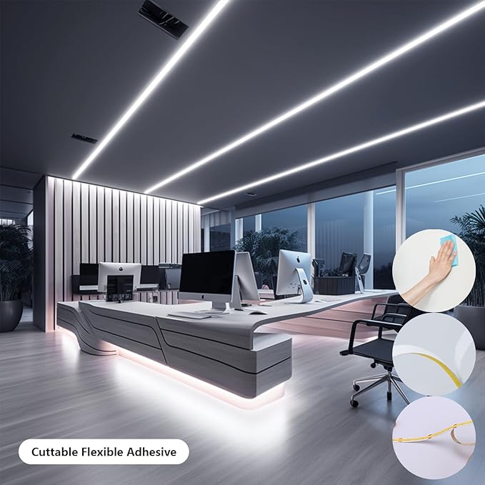 24V LED Strip Light Kit 65.6ft (2 Rolls of 32.8ft), 6000K Cool White Cuttable LED Tape Lights, SMD 2835 300W with Power Supply for Bedroom, Commercial, Kitchen, Living Room Ceiling
