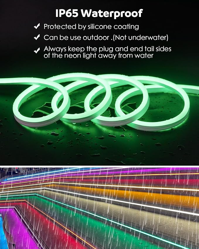 Aclorol RGB LED Neon Light Strip AC 110V-130V Flexible Outdoor Neon Rope Light 164FT Waterproof Dimmable with Bluetooth App Remote Music Sync Color Changing for Bedroom Patio Commercial Building Decor