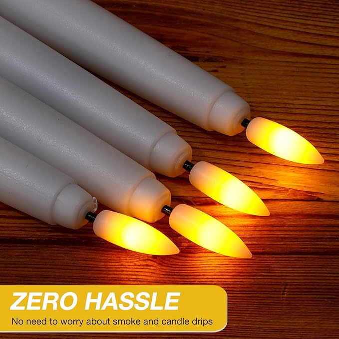 Reginary 50 Pack Flameless Taper Candles with 4 Remote, Battery Operated Flickering Taper Candles 3D Wick Fire LED Faux Wax Warm Lights for Wedding Thanksgiving Christmas Holiday (8.46 Inch)