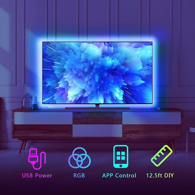 Dalattin LED Backlight, 16.4ft RGB USB Led Lights for 65-80 Inch TVs, Music Sync Bluetooth with Remote Control, Ambient Behind TV Led Lighting