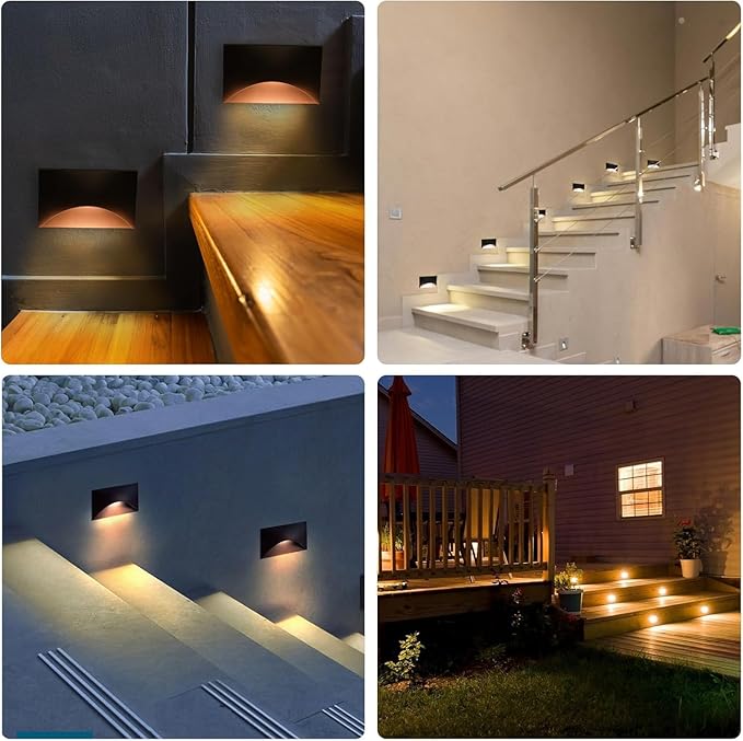 Energetic 120V LED Stair Lights - 2200K/2700K/3000K/4000K/5000K Indoor Step Lights, 3W Outdoor Stairway Lights, CRI90, ETL Listed, Wet Location, Aluminum, 5CCT, Black, Pack of 4