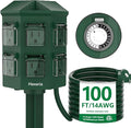 Flexora Outdoor Power Strip with 24-Hour Mechanical Timer, 100 FT Extension Cord Waterproof, 6 Grounded Outlets for Graden and Yard Decorations, ETL Listed