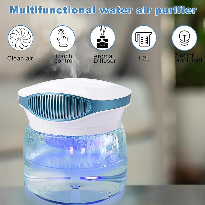 Water Air Purifiers for Home, Air Washer Aroma Diffuser, Rainbow Air Purifier, Air Washer Humidifier, Essential Oils Aroma Fresher With Night light for Home, Office, Bedroom
