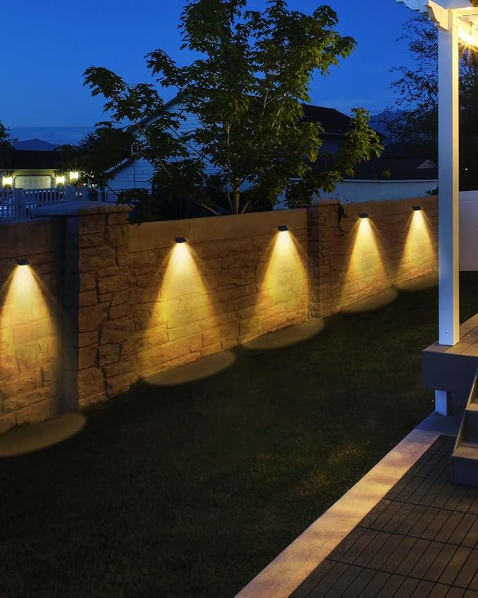 Solar Fence Lights Outdoor 8-Pack | IP67 Waterproof Wall Lights | Dusk to Dawn Auto-On/Off, Easy to Install | Decorative Solar Lights for Deck, Patio, Yard, Step, Garage, Pool (Warm White)