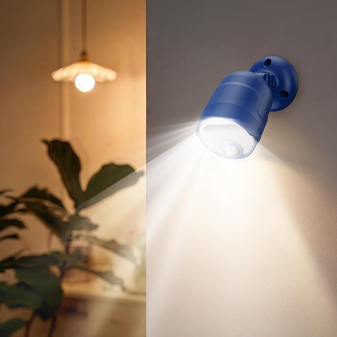 Wireless LED Spotlight, Battery Operated Motion Sensor Outdoor Light - 4000mAh Rechargeable 2-Mode IPX5 Waterproof 600LM Light for Porch, Garage, Hallway, Wardrobe (Blue)