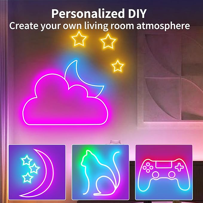LED Neon Lights，3.3ft USB Powered LED Strip Lights，5V Color Changing Rope Light with APP Control，IP65 Waterproof RGB Rope Lights for Bedroom，Cabinet,Kitchen, DIY (with Adhesive Backing)
