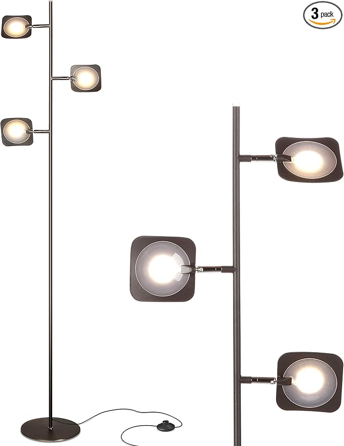 Brightech Tree Floor Lamp for Living Rooms & Offices, Dimmable Standing Lamp for Bedroom Reading, LED Spotlight Floor Lamp, Tall Lamp with Adjustable Panels for Minimal Space Use - Bronze