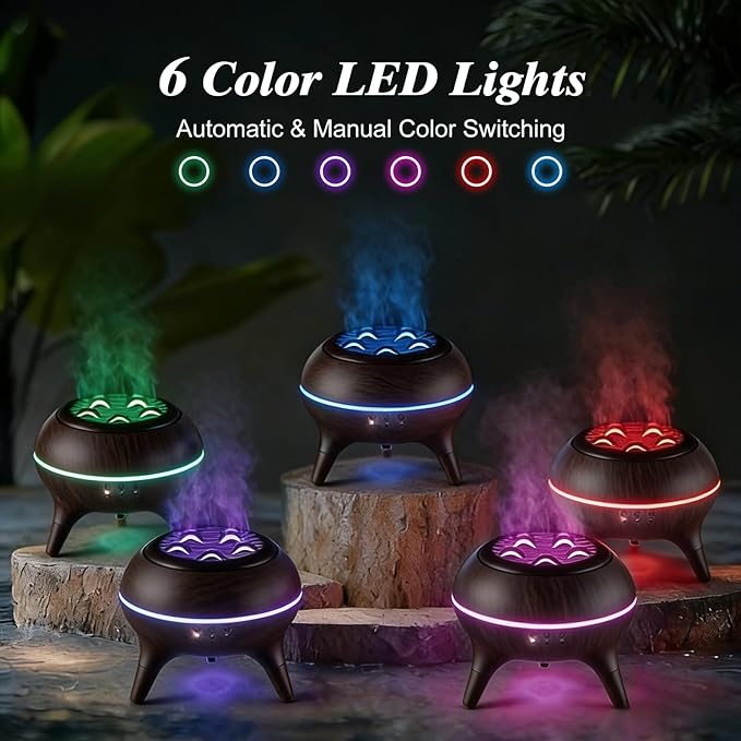 Essential Oil Diffuser 350ml, Essential Oils Large Room, Ultrasonic Aroma Diffuser with Remote Control,Timer, 7Colors Light Humidifier for Bedroom Home Office Hotel(Brown)