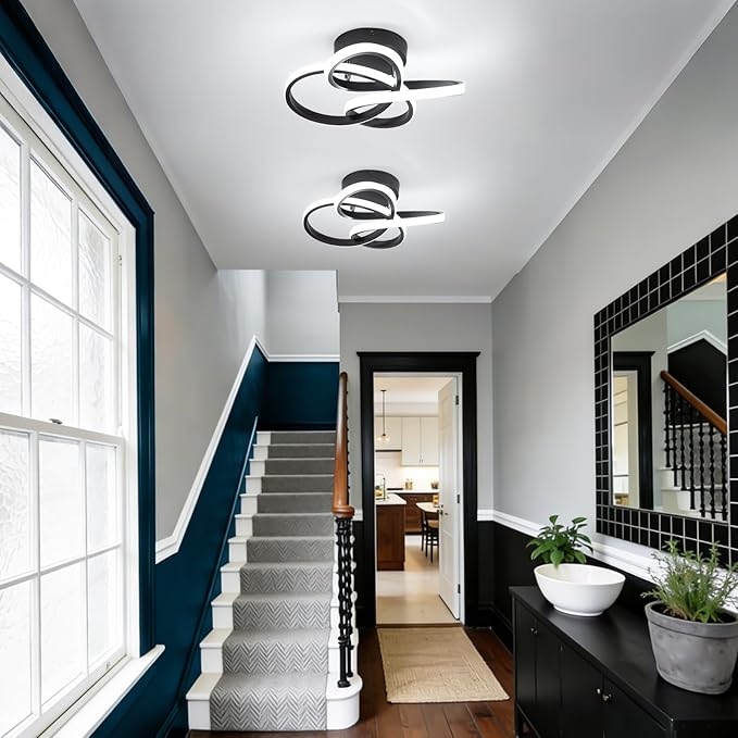 Modern Led Ceiling Light, Black Hallway Ceiling Light, Flush Ceiling Lighting Fixture for Kithcen, Bedroom, Living Room, Entryway, Balcony, Stair - 26W Cold White Light 6000K